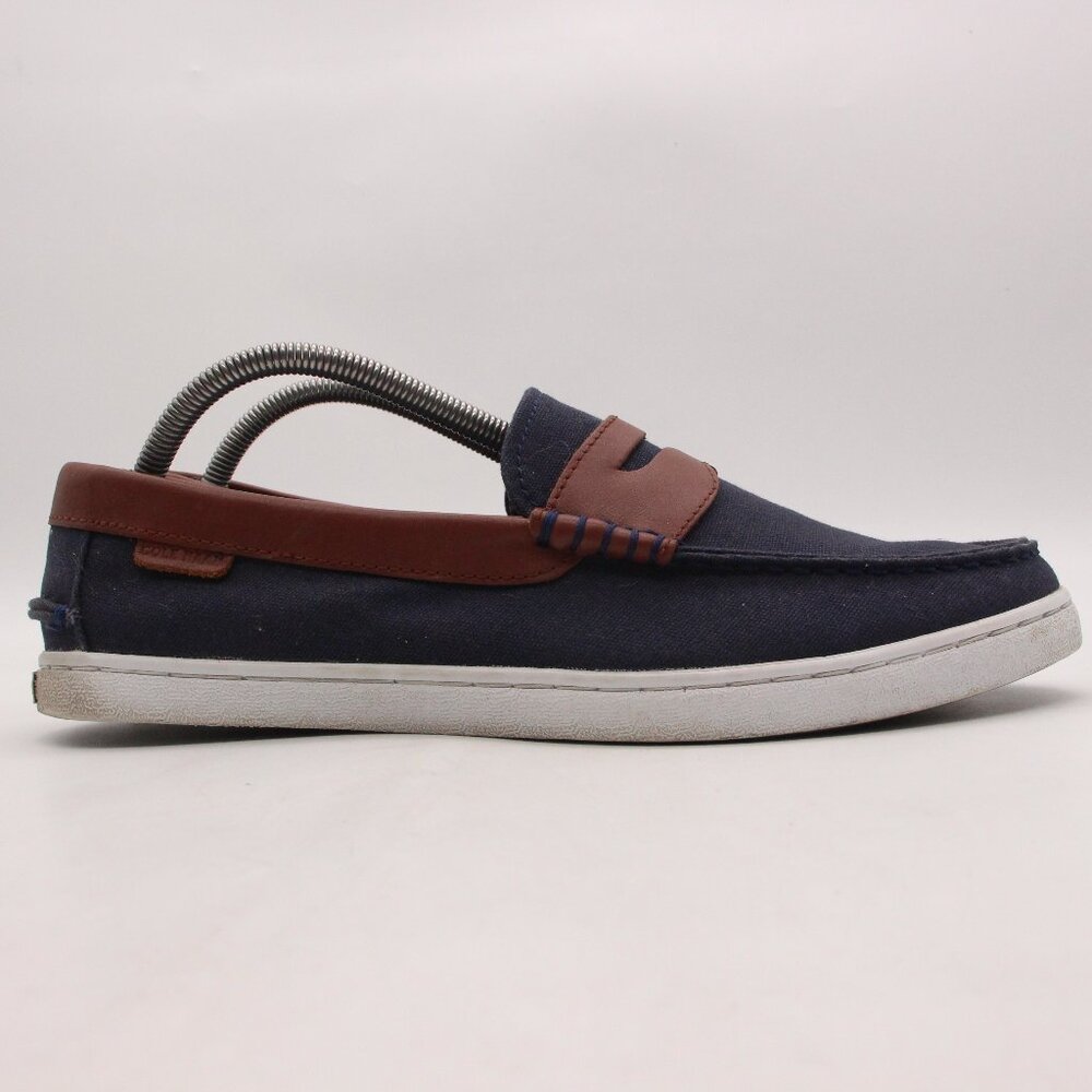Cole Haan Grand OS Pinch Penny Loafers Men's 10 M Blue Canvas Brown Leather